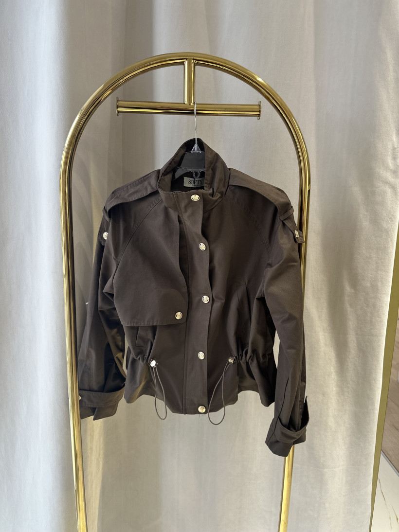 SOFTY KURTKA MATERIAŁOWA ZŁOTE GUZIKI CZEKOLADA