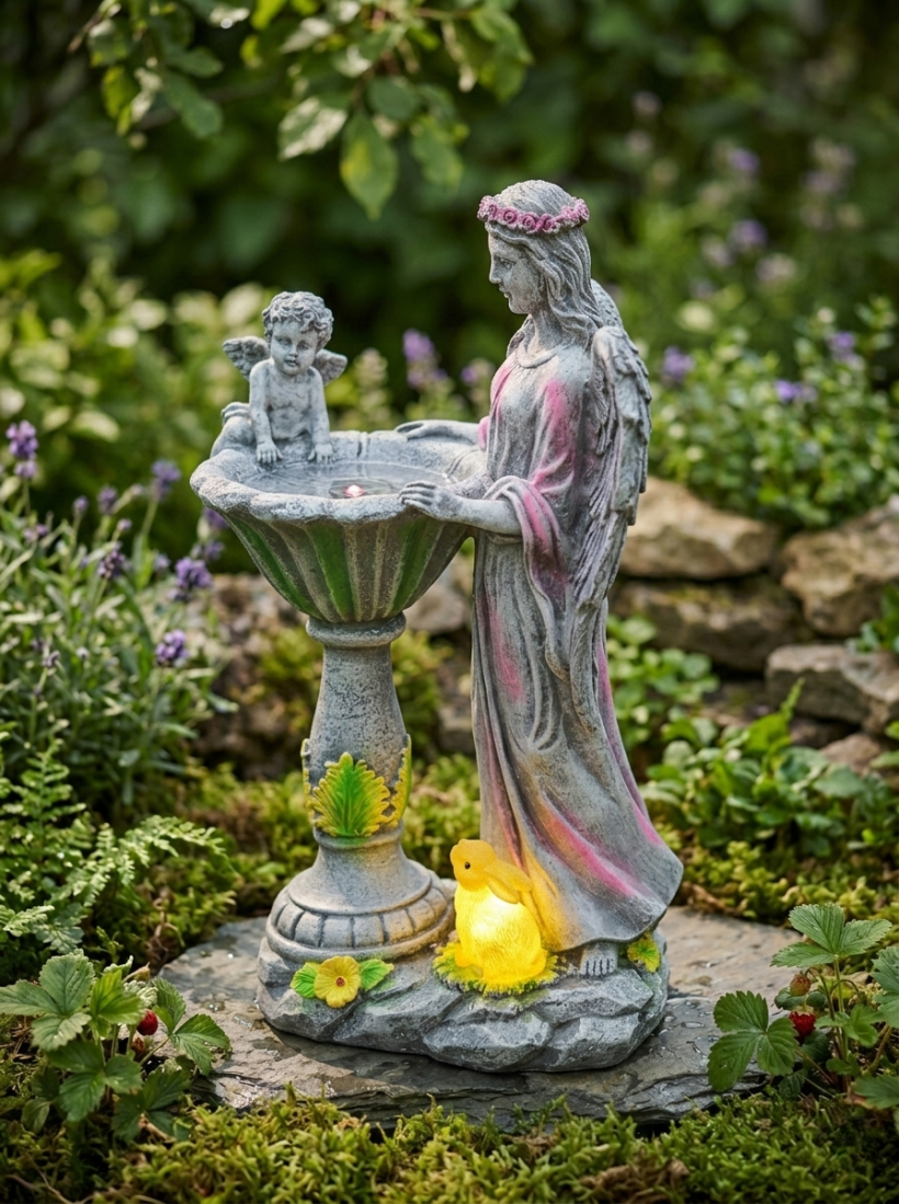 Figurka świecznik dekoracja posążek aniołek solarny led RGB do ogrodu