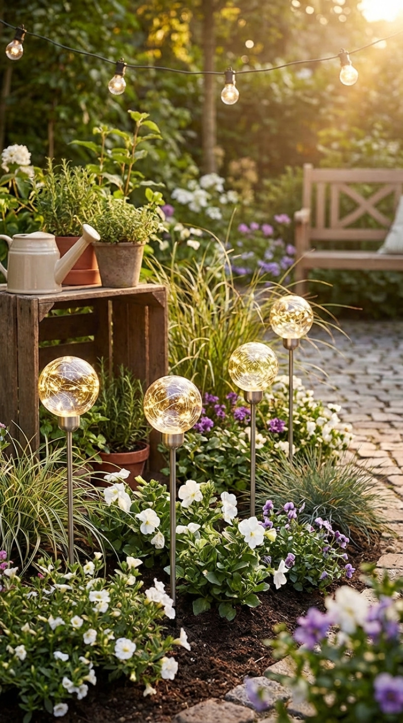 Lampki solarne ogrodowe wbijane led kula wodoodporne 4 szt