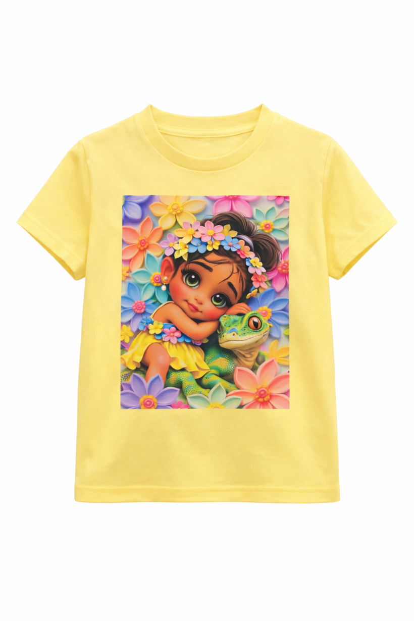 T-shirt dziewczyna kameleon  pastel żółty