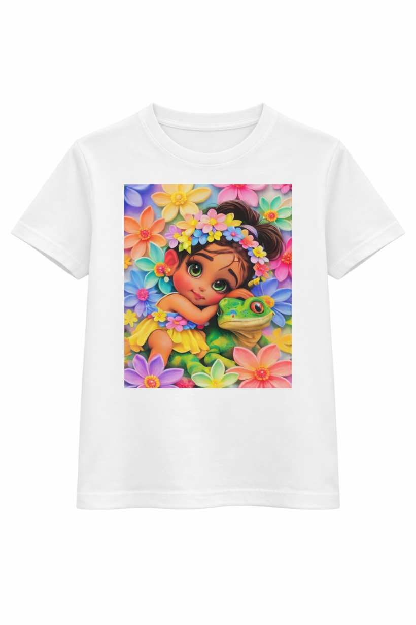 T-shirt dziewczyna kameleon biały