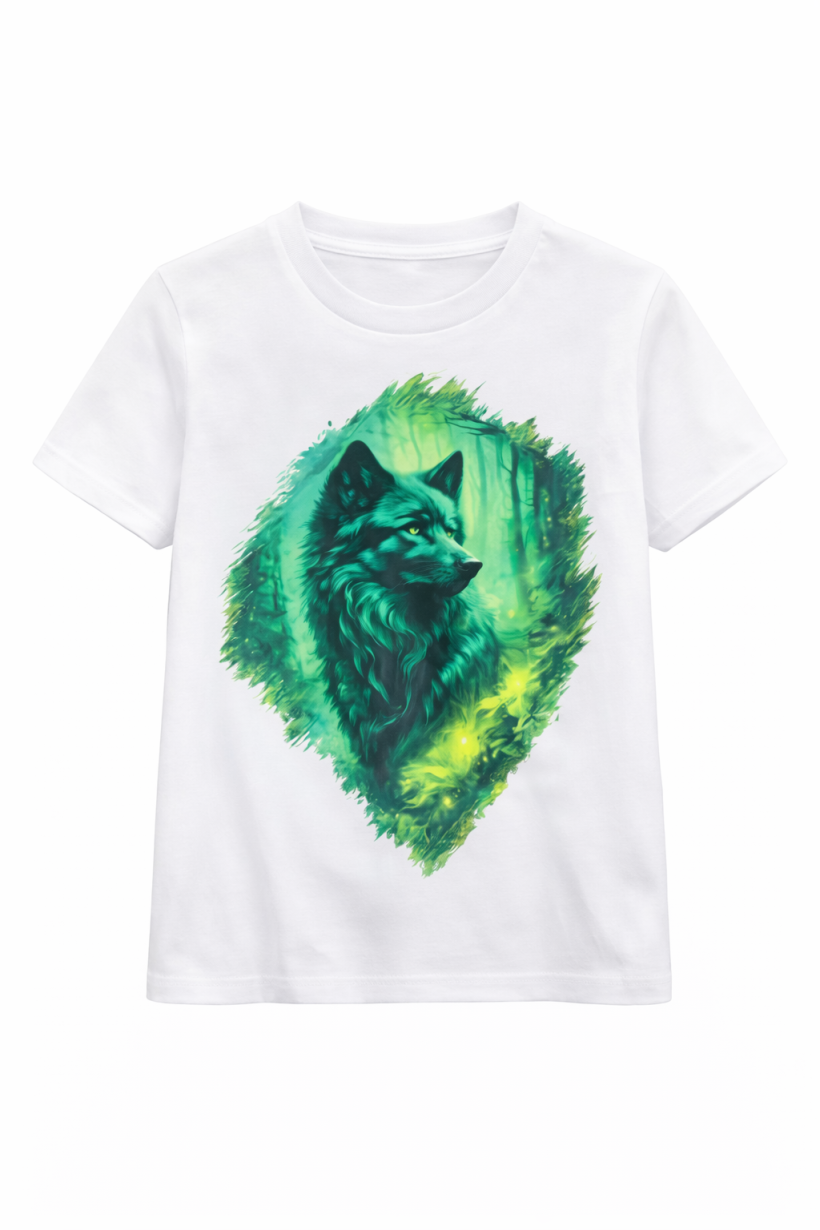 T-shirt z wilkiem zielonym biały
