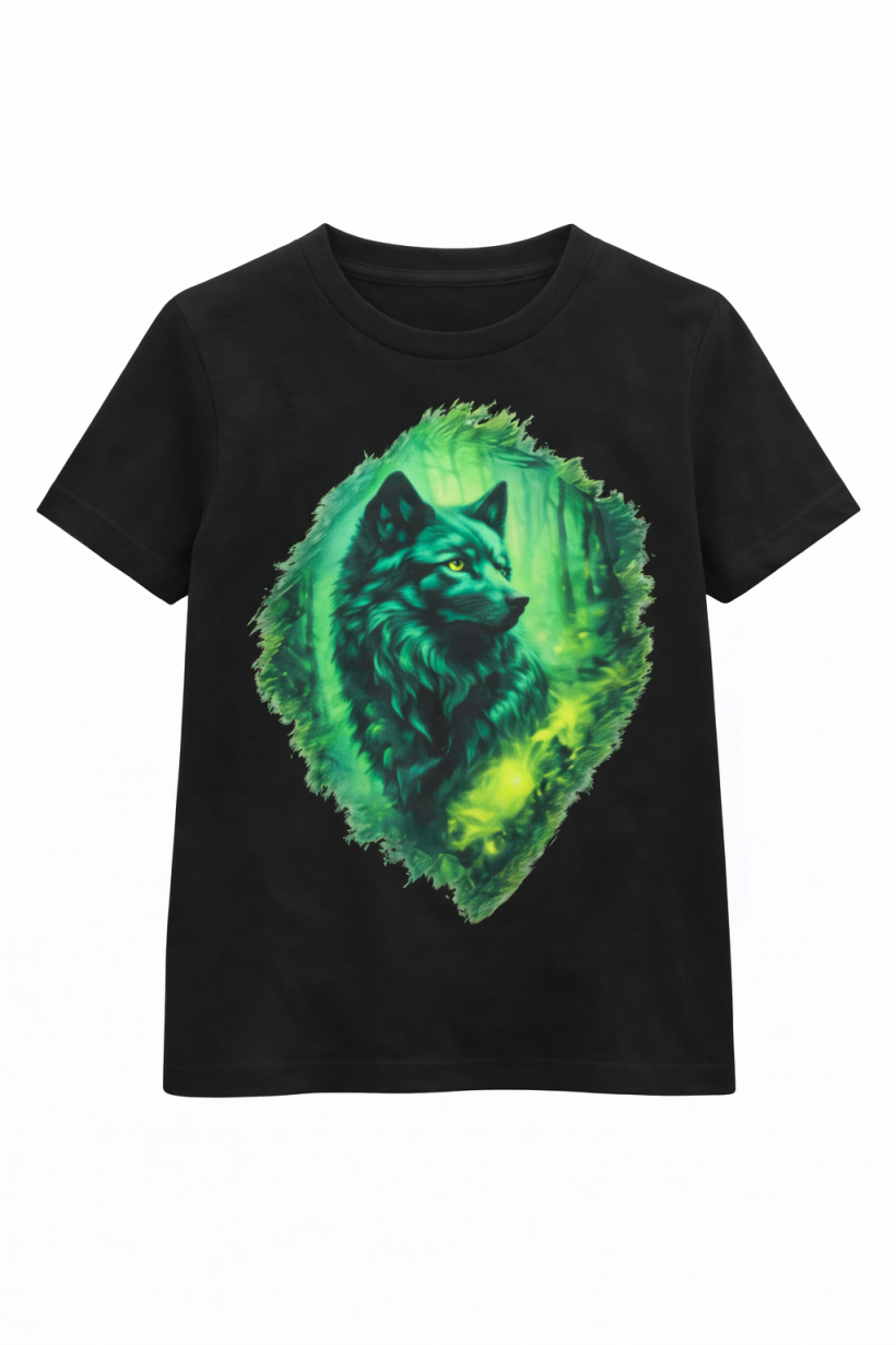 T-shirt z wilkiem zielonym czarny