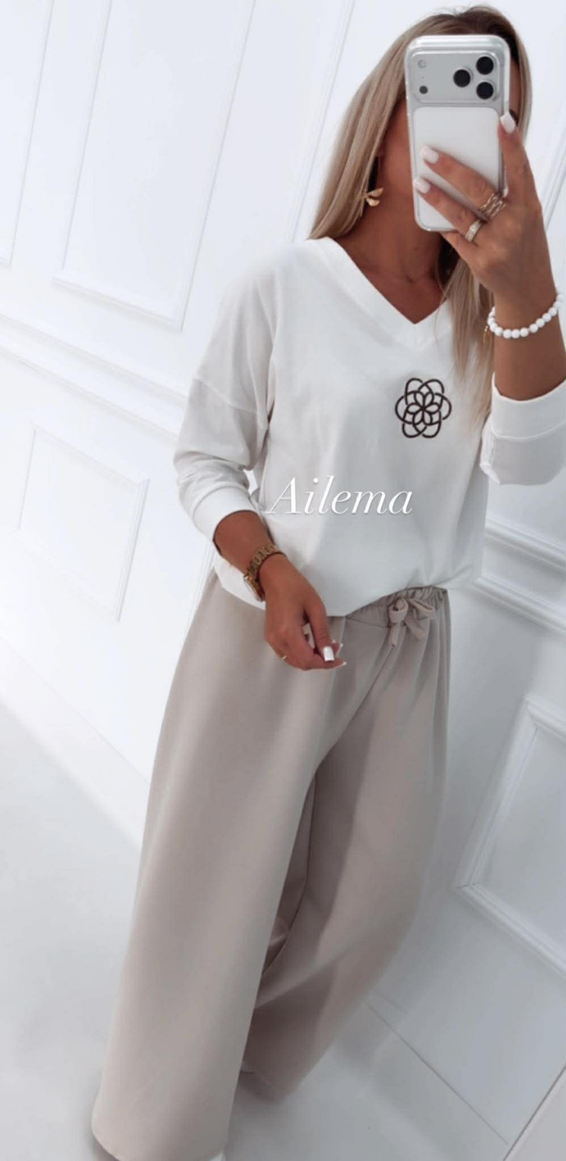 Spodnie masełko SP94 szeroka nogawka, guma w pasie