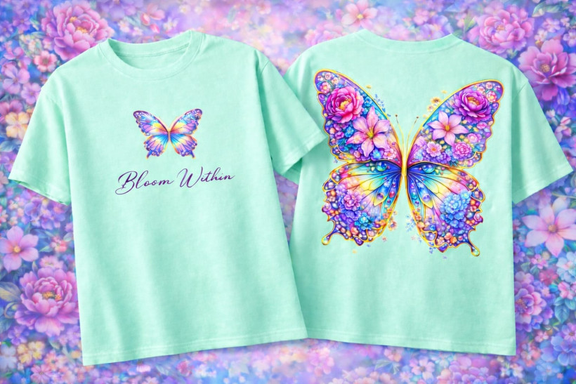 ZA T-shirt MIĘTA -  Bloom Within motyl przód/ MOTYL tył