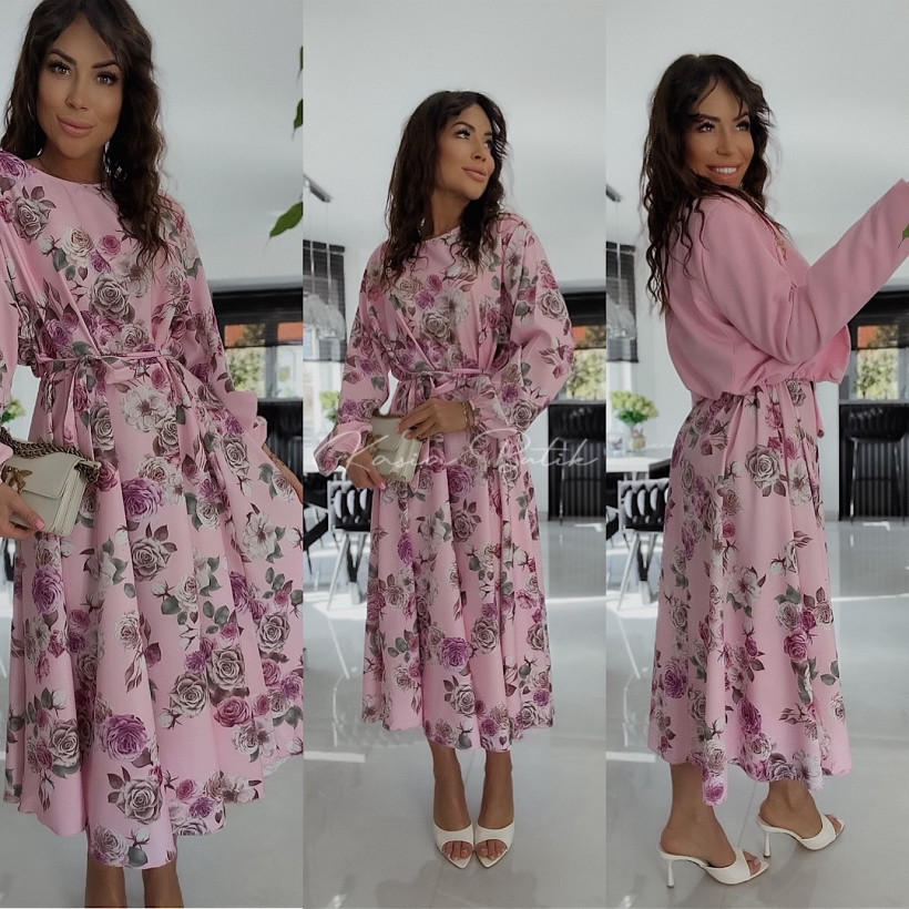 Sukienka Midi Alexandra Flowers Pudrowa