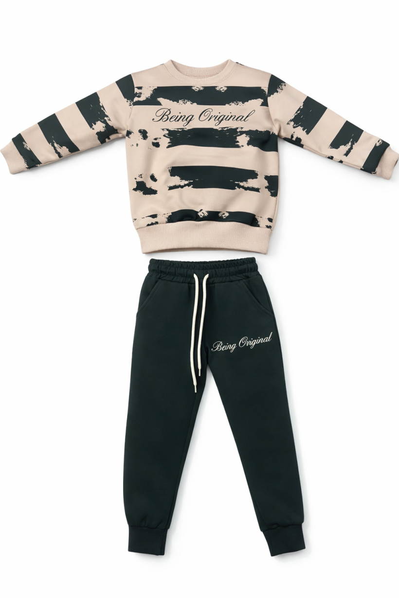 Komplet Bluza BEING ORIGINAL - BEŻ/CZARNY