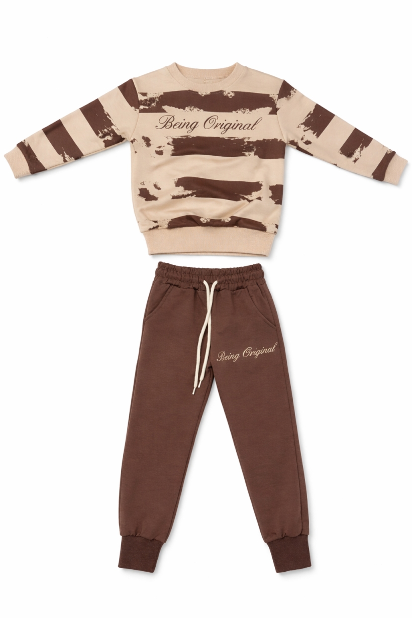 Komplet Bluza BEING ORIGINAL - BEŻ/CZEKOLADA