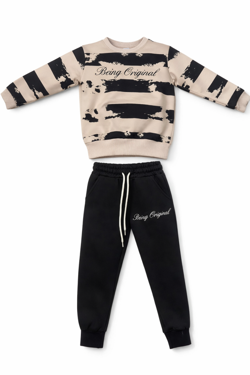 Komplet Bluza BEING ORIGINAL - BEŻ/BUTEL.ZIELEŃ