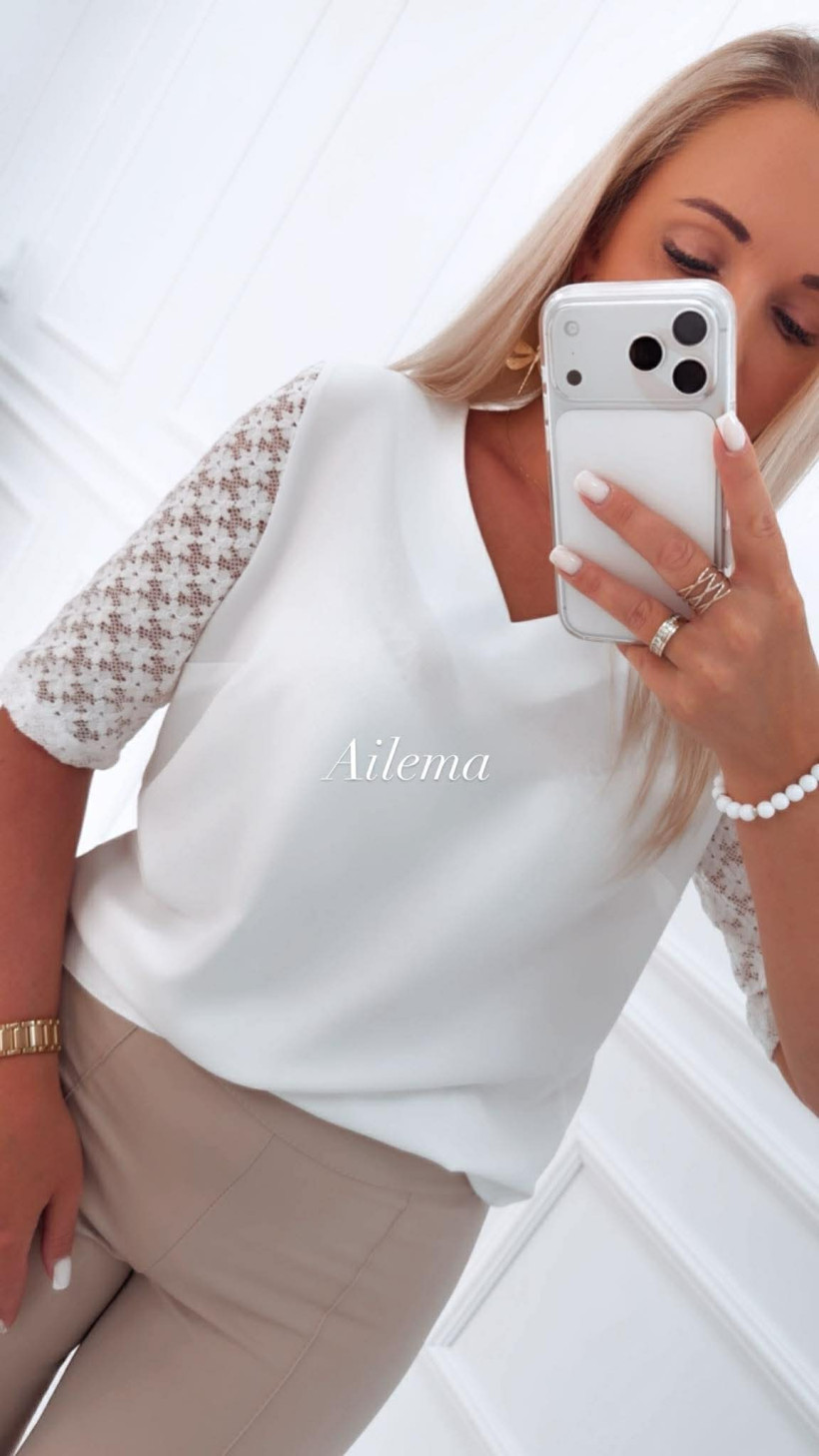 Koszula Madex śmietanka KS81 haftowany krótki rękaw