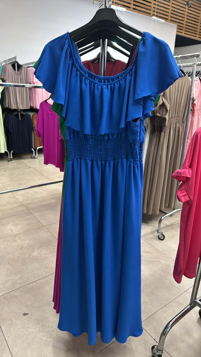 Italia nr 10 - Sukienka hiszpanka jednokolorowa maxi, gładka - 5532 - chaber