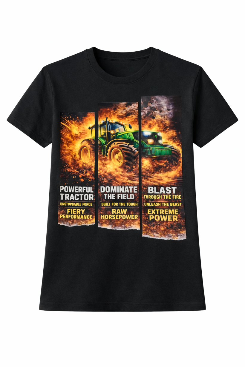 T-shirt traktor dzielony czarny 
