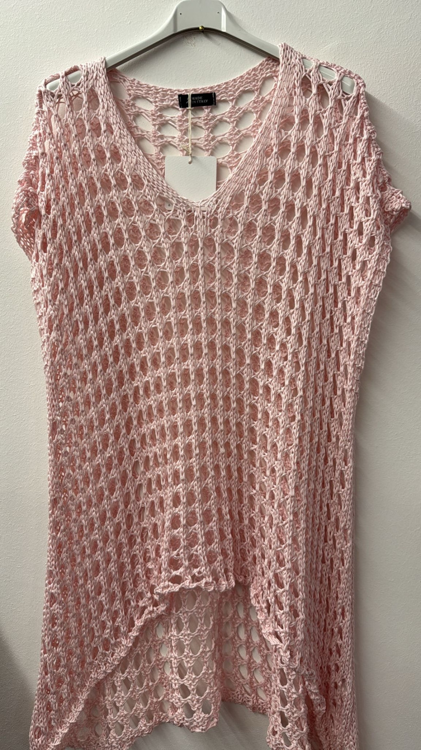 Italia nr.10 - Narzutka / tunika niciakowa - ażurowa Wł. 26398 // 26396 - pudrowy