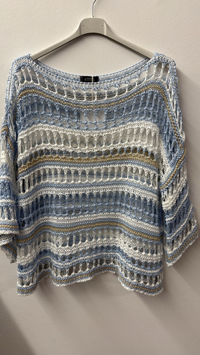 Italia nr.10  - Sweter  niciakowy dwukolorowy  - ażurowy Wł. 26393 -  niebieski