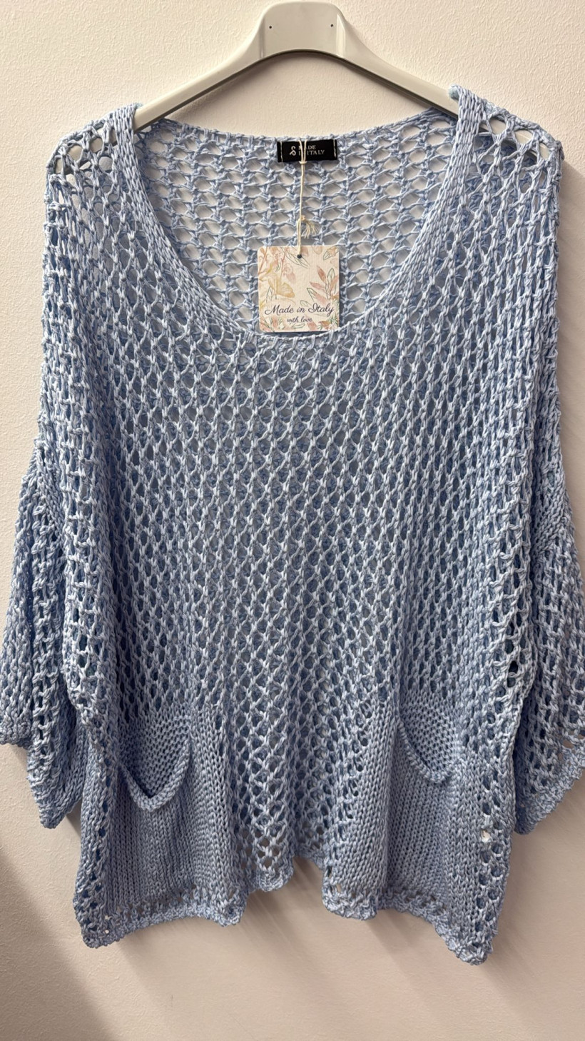 Italia nr.10 - Sweter niciakowy jednokolorowy z kieszeniami Wł . 26392 - niebieski