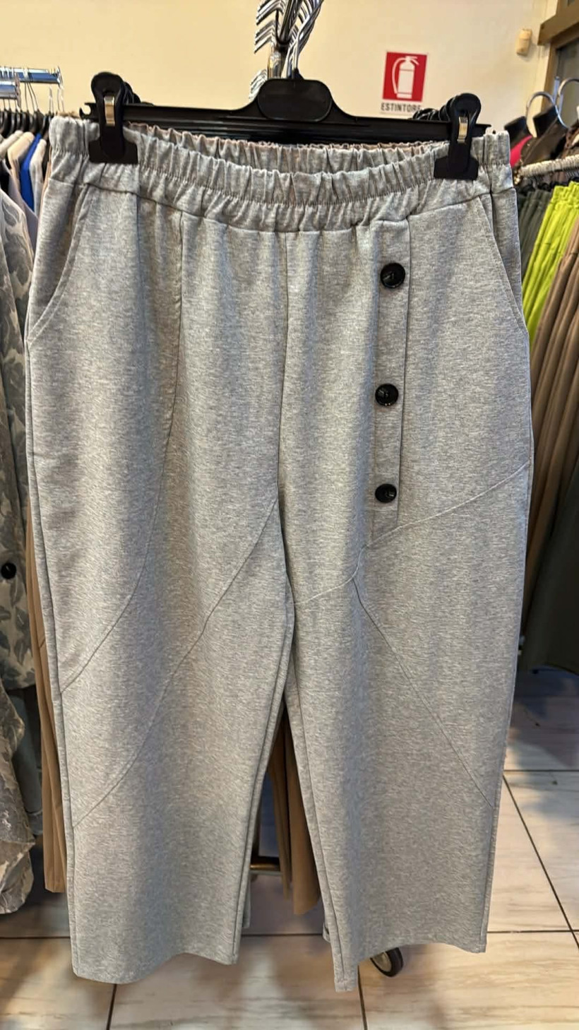 Italia nr.10 - Spodnie jednokolorowe przeszywane, ozdobne guziki - 3137 - popiel  