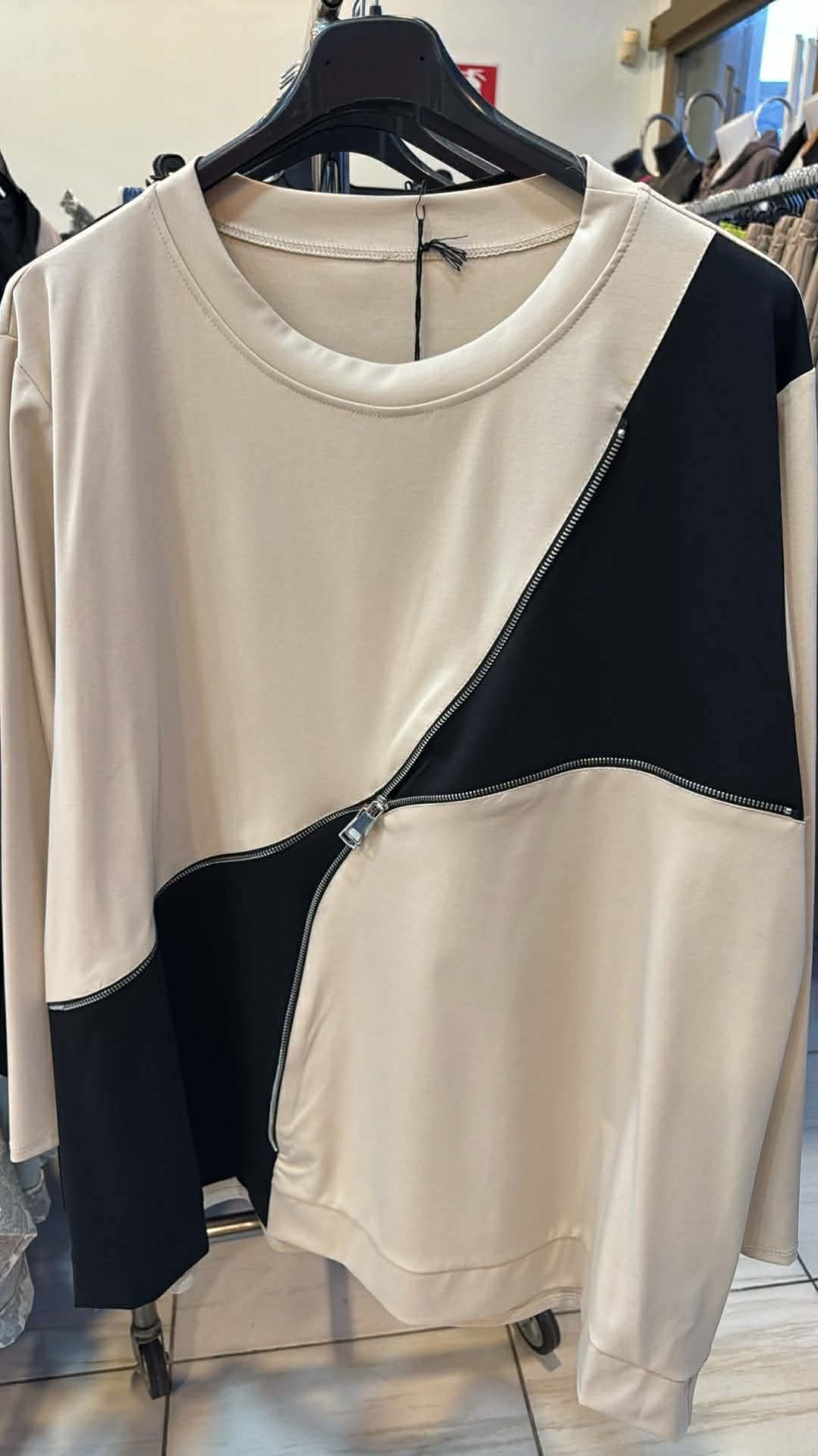 Italia nr.10 - Bluza dwukolorowa z zamkami - 1807 - beż