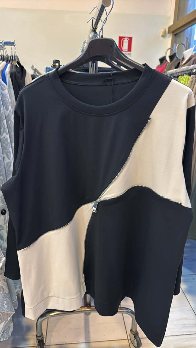 Italia nr.10 - Bluza dwukolorowa z zamkami - 1807 - czarna  