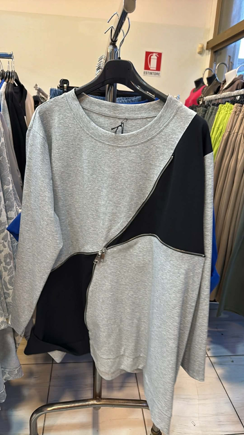 Italia nr.10 - Bluza dwukolorowa z zamkami - 1807 - popiel  