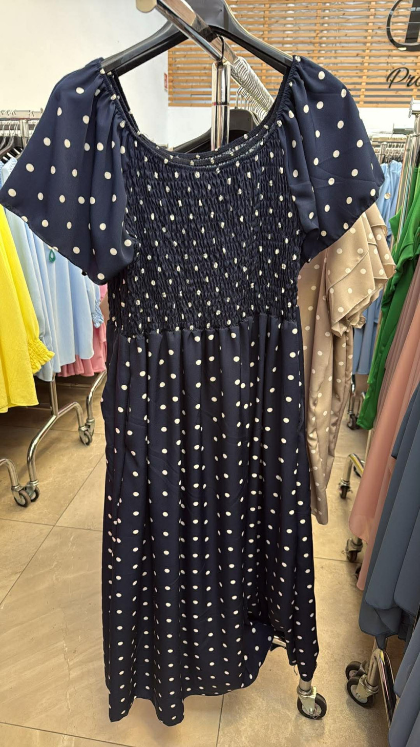 Italia nr 10 - Sukienka maxi w groszki , gumki na biuście - k5466 - granat