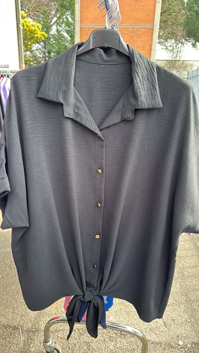 Italia nr 10 - Koszula jednokolorowa - wiązana - 24395 - czarna