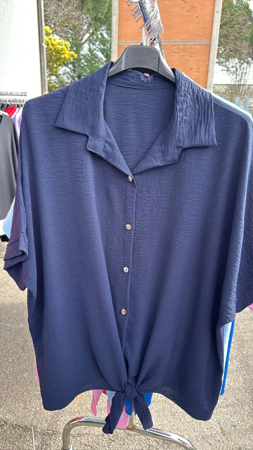 Italia nr 10 - Koszula jednokolorowa - wiązana - 24395 - granat