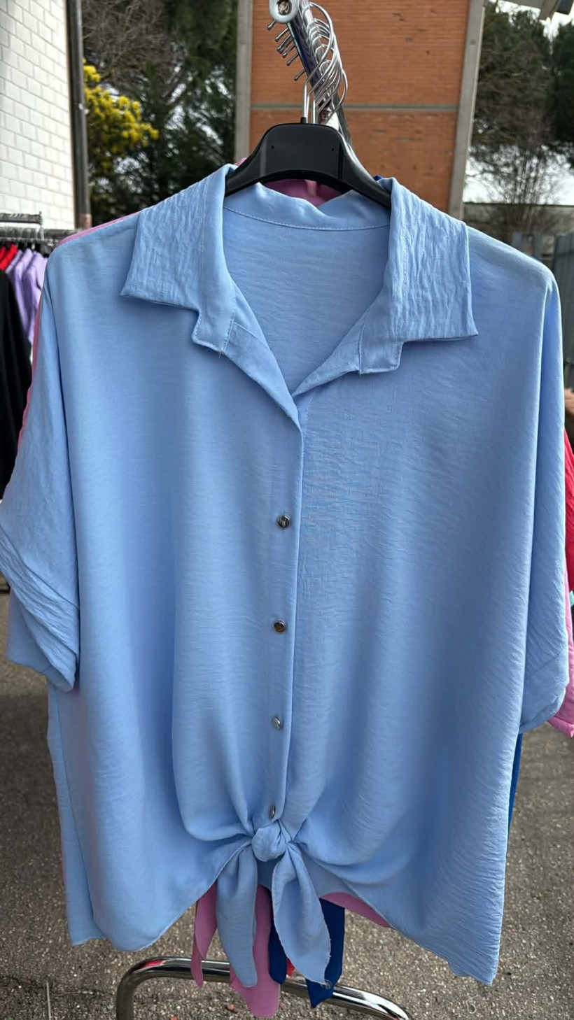 Italia nr 10 - Koszula jednokolorowa - wiązana - 24395 - niebieska