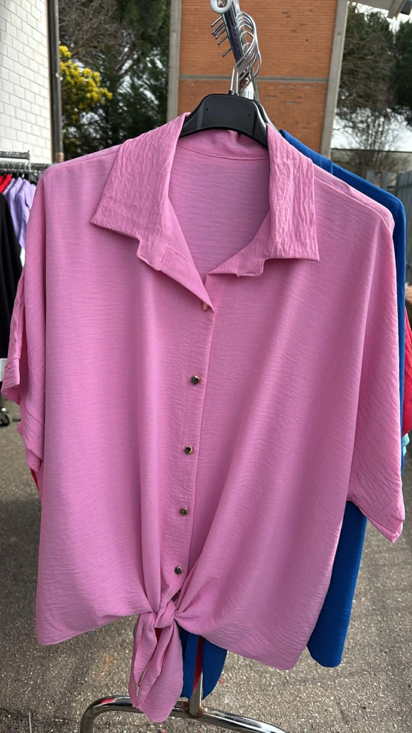 Italia nr 10 - Koszula jednokolorowa - wiązana - 24395 - różowy