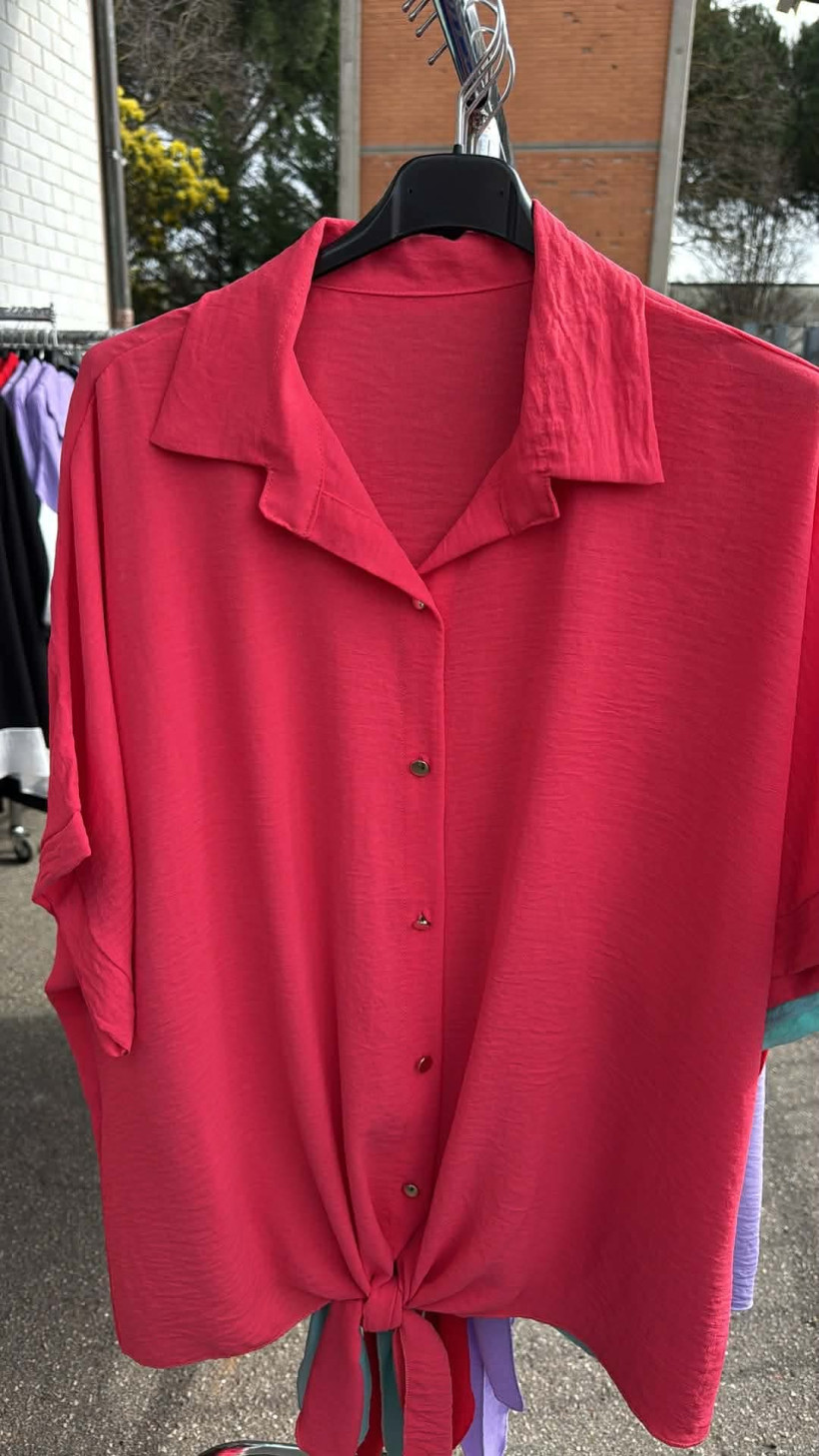 Italia nr 10 - Koszula jednokolorowa - wiązana - 24395 - koral