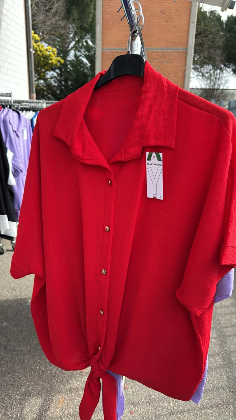 Italia nr 10 - Koszula jednokolorowa - wiązana - 24395 - czerwony