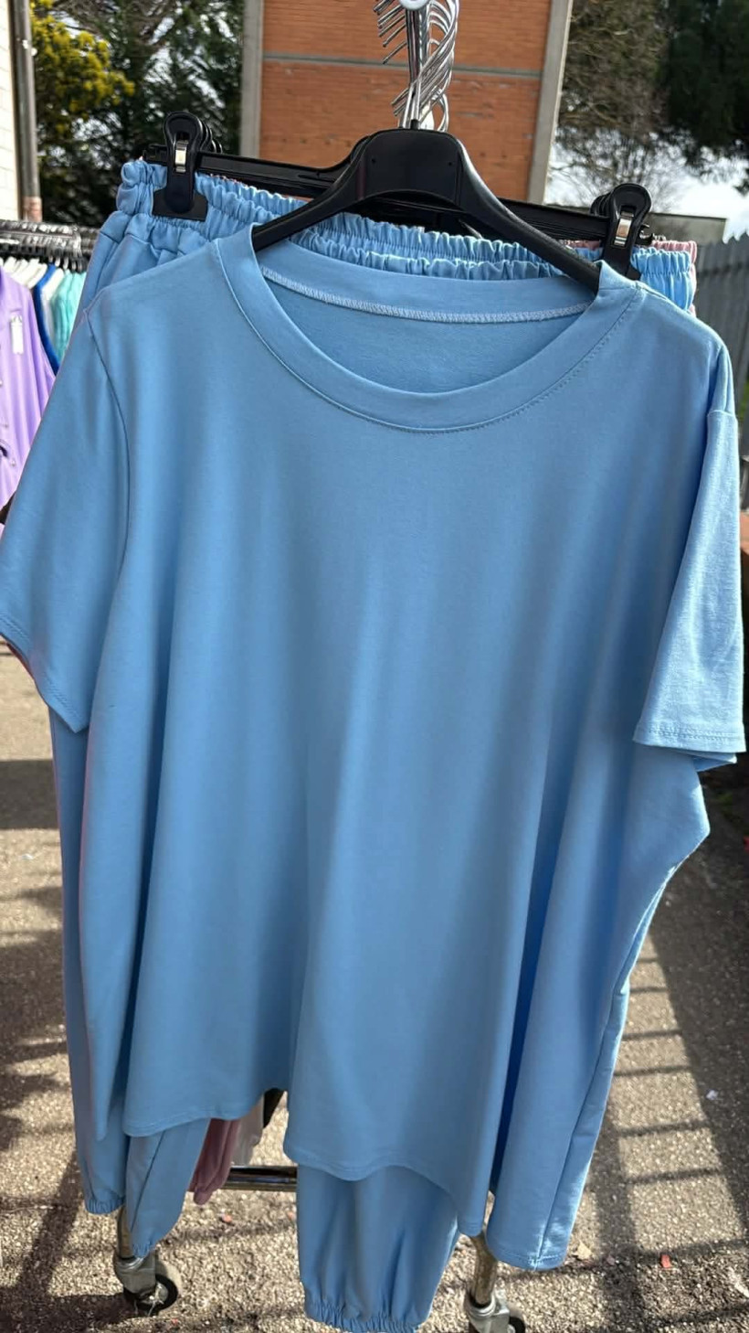 Komplet bluzka + spodnie na gumie - 24448/24449 - niebieska 