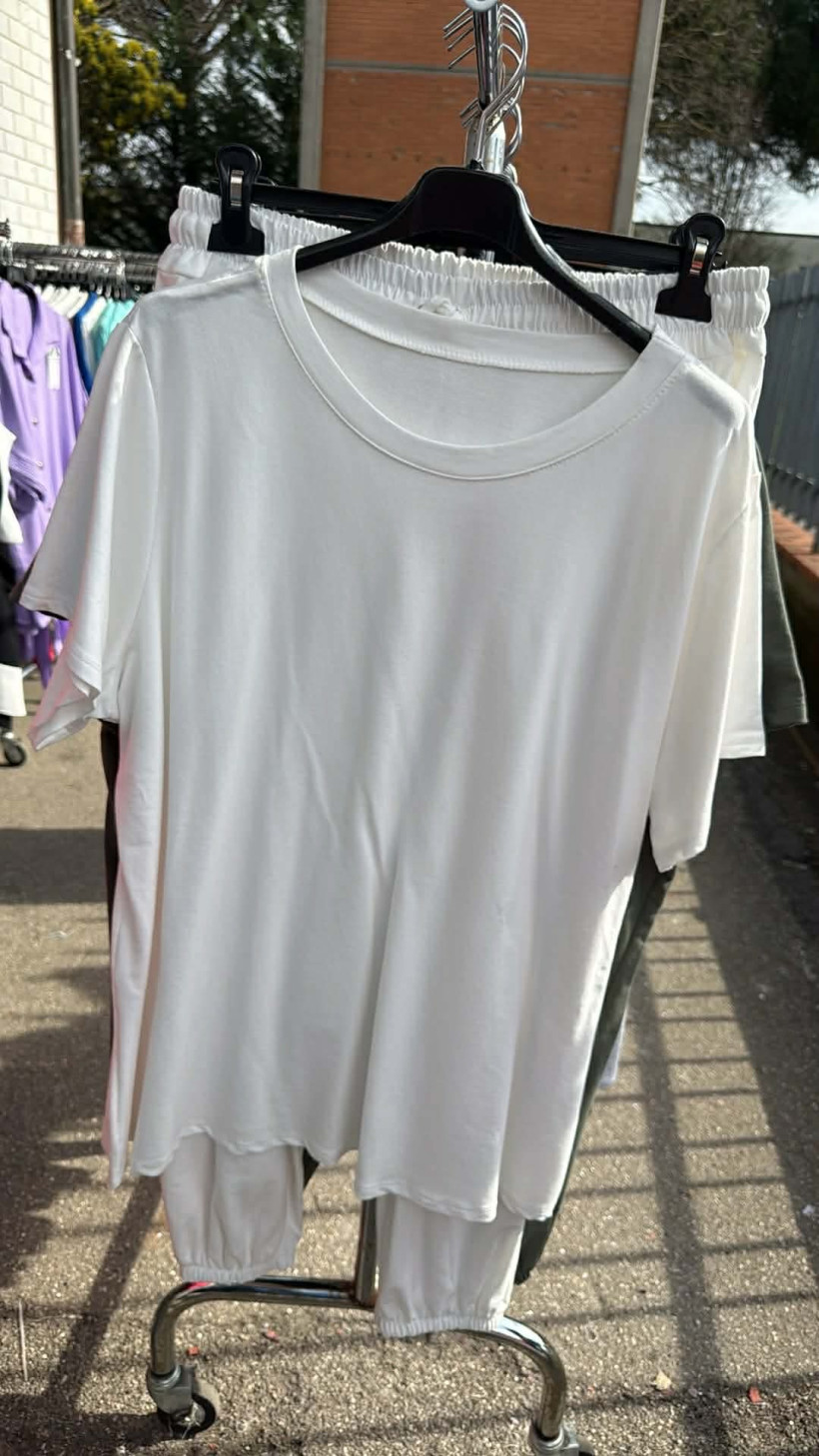 Komplet bluzka + spodnie na gumie - 24448/24449 - śmietanka