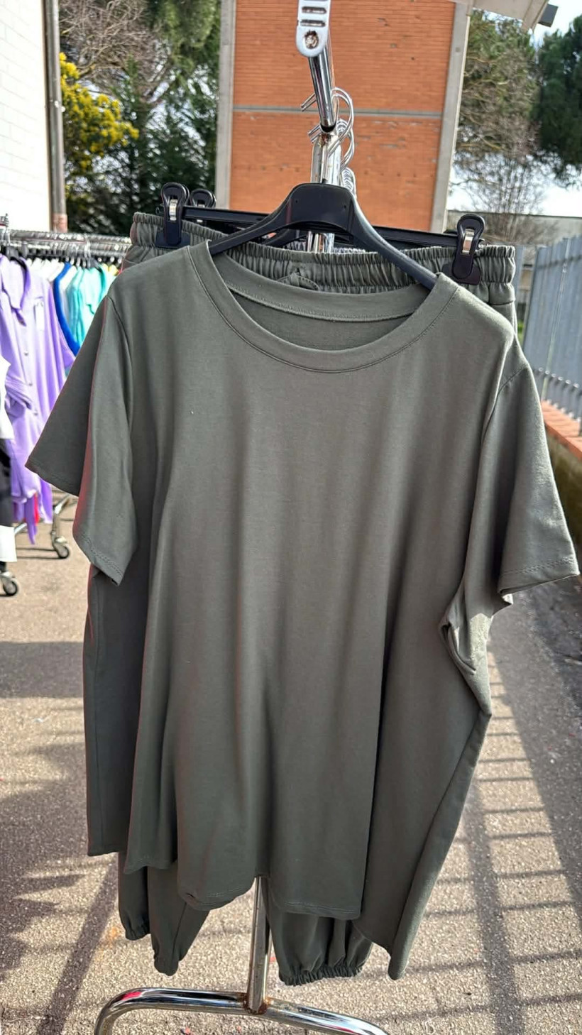 Komplet bluzka + spodnie na gumie - 24448/24449 - khaki 