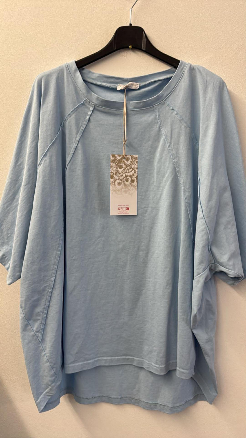 Italia nr 10 - Bluzka jednokolorowa z przeszyciami Acqua&Limone - 9201 - niebieska