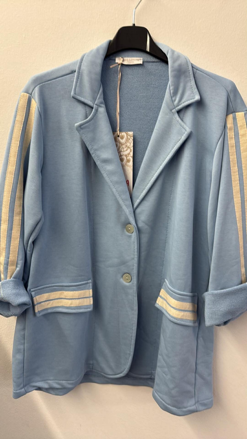 Italia nr 10 -Marynarka jednokolorowa z lampasami Acqua&Limone - 9035 - niebieska