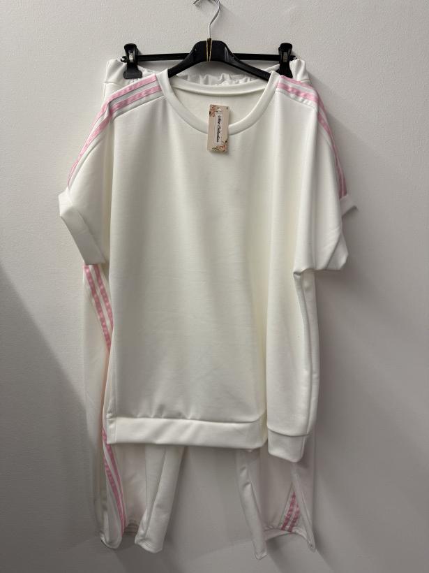 Italia nr. 10 - Komplet bluzka + spodnie jednokolorowe z lampasem Wł. 5672 // 5271 - biały