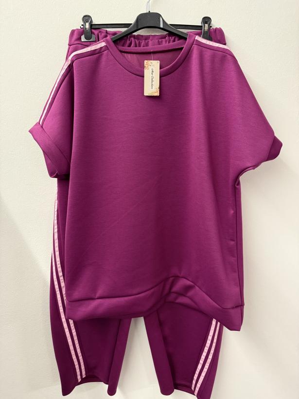 Italia nr. 10 - Komplet bluzka + spodnie jednokolorowe z lampasem  Wł. 5672 // 5271 -  amarant 