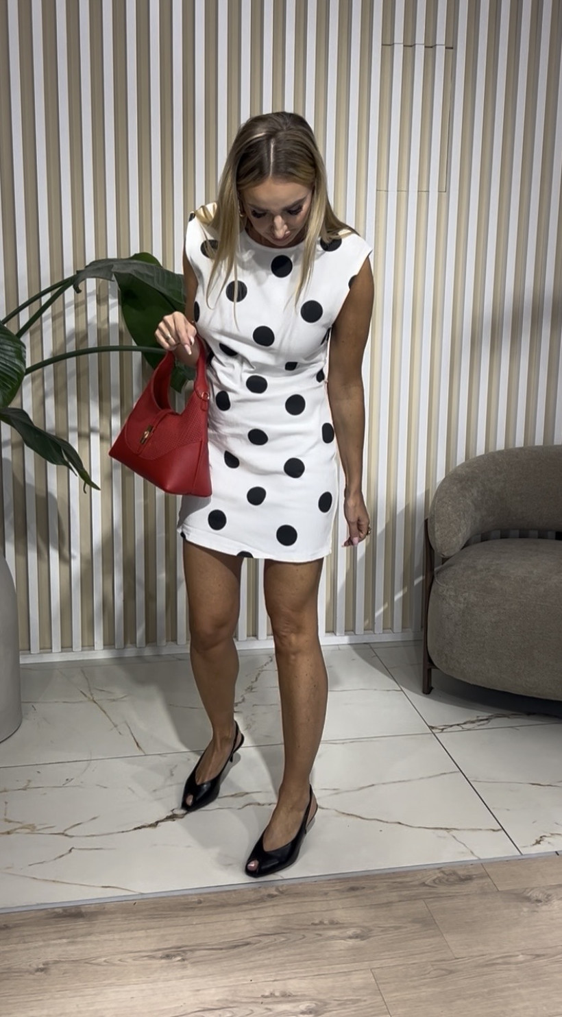 LAJOLY SUKIENKA BIAŁA W CZARNE GROCHY JEANS