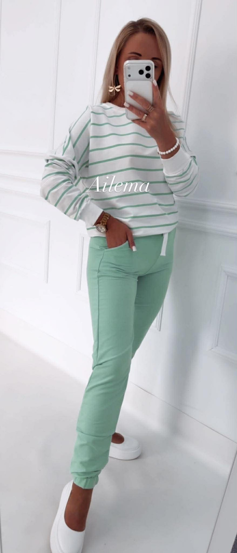 Komplet Motion M0989 bluza w paski i dresy ze ściągaczem 