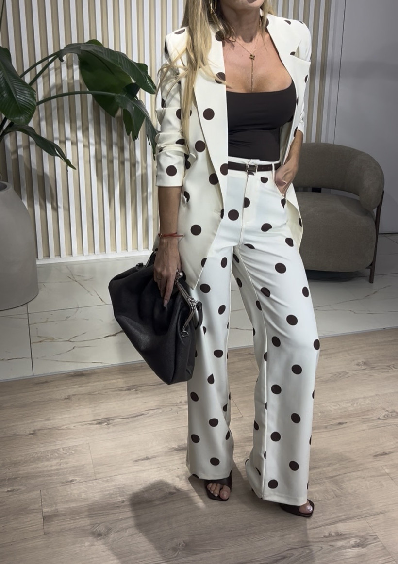 DROLE MARYNARKA BEŻOWA W CZEKOLADOWE GROCHY