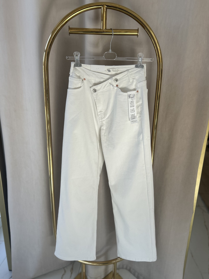 HELLO SPODNIE JEANS ŚMIETANA PRZESZYTY PAS