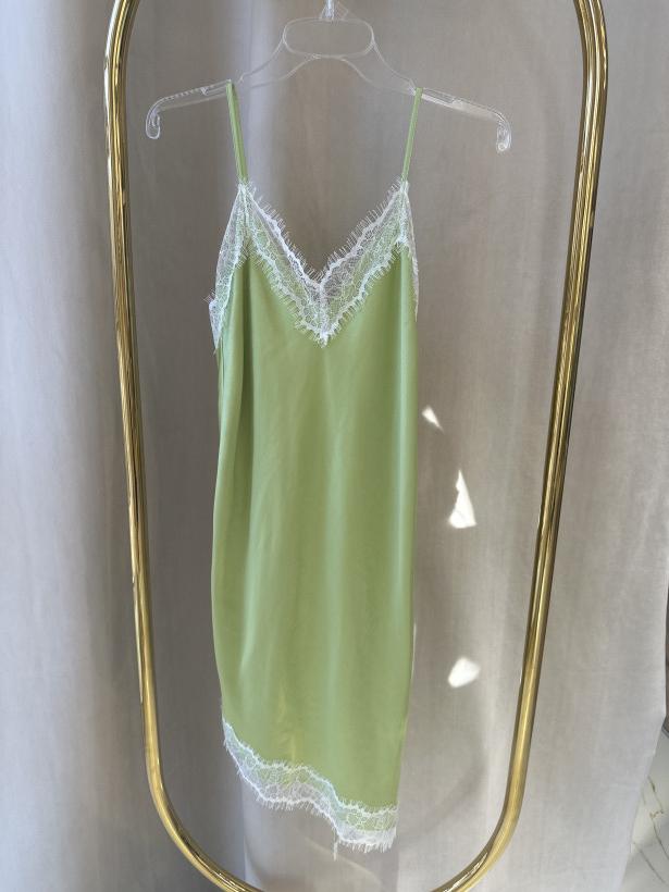 MODE SUKIENKA SATYNA KORONKA ZIELEŃ