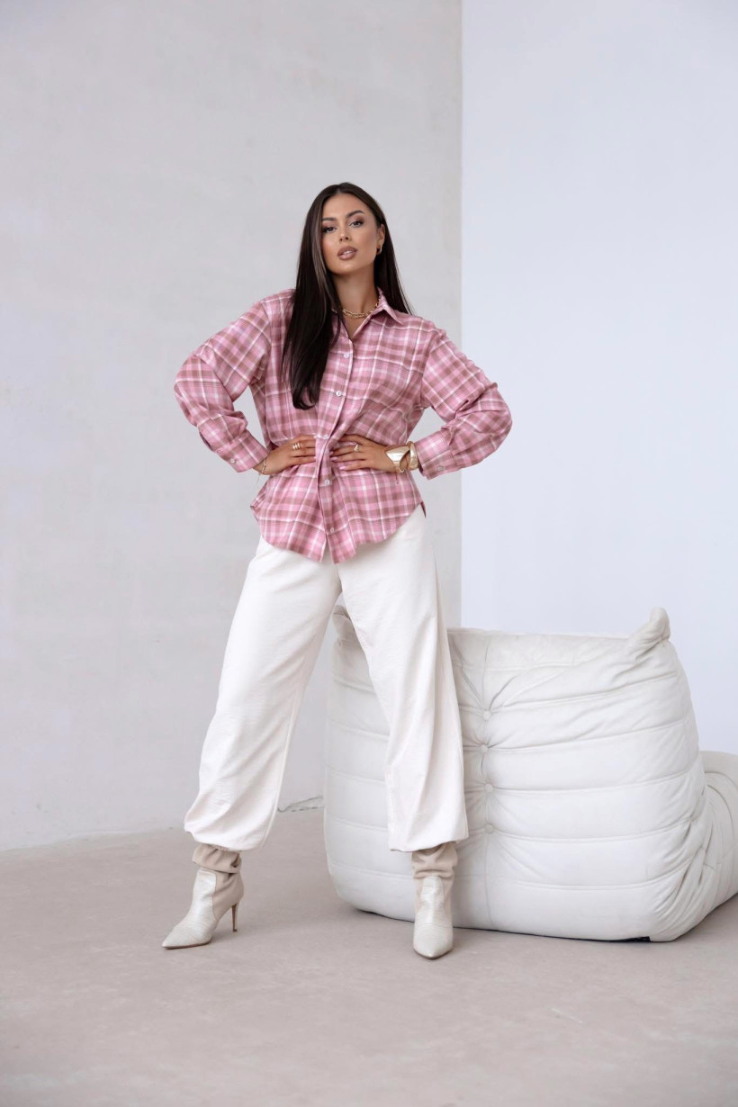 SOH KOSZULA CIENKA KRATA RÓŻOWO CZEKOLADOWA