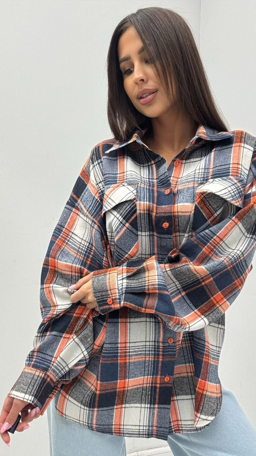 EMO koszula w kratę pomarańcz z granatem