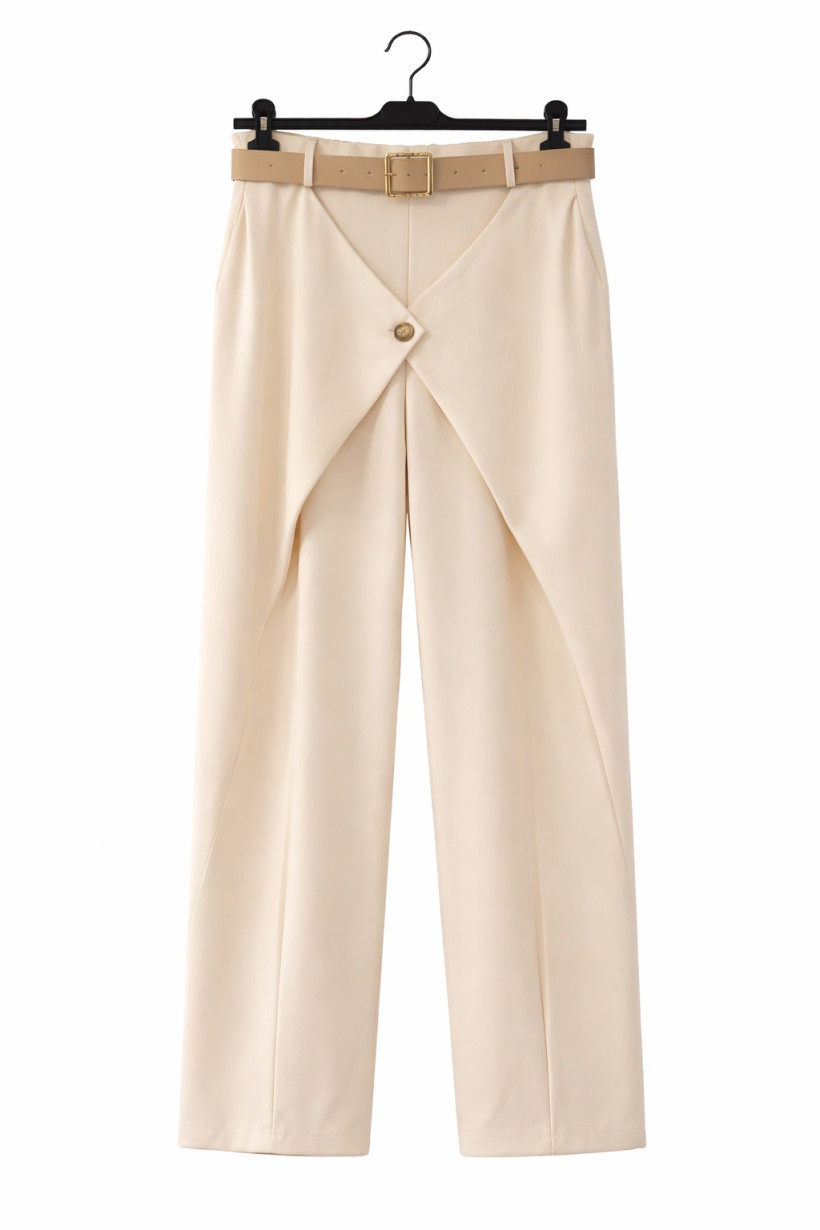 Spodnie z zakładka beżowy