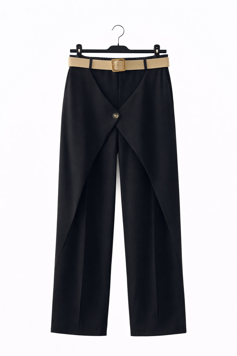 Spodnie z zakładka czarne