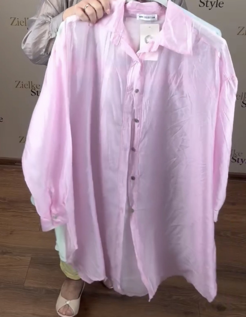 Italia nr 10 - Koszula jednokolorowa dłuższa, mgiełka - 21090 - pudrowy róż