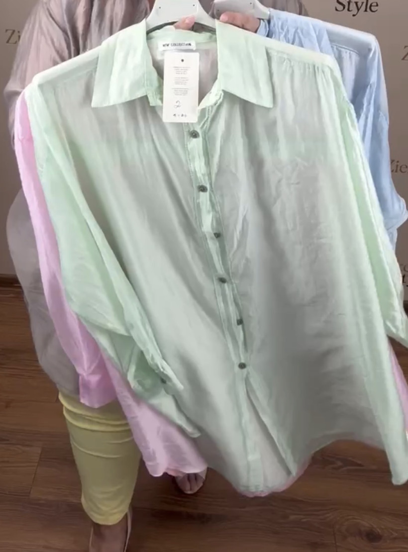 Italia nr 10 - Koszula jednokolorowa dłuższa, mgiełka - 21090 - mięta