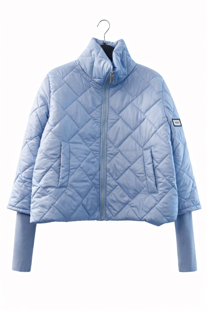 Kurtka pikowana  z dzianinowym rękawem niebieska 