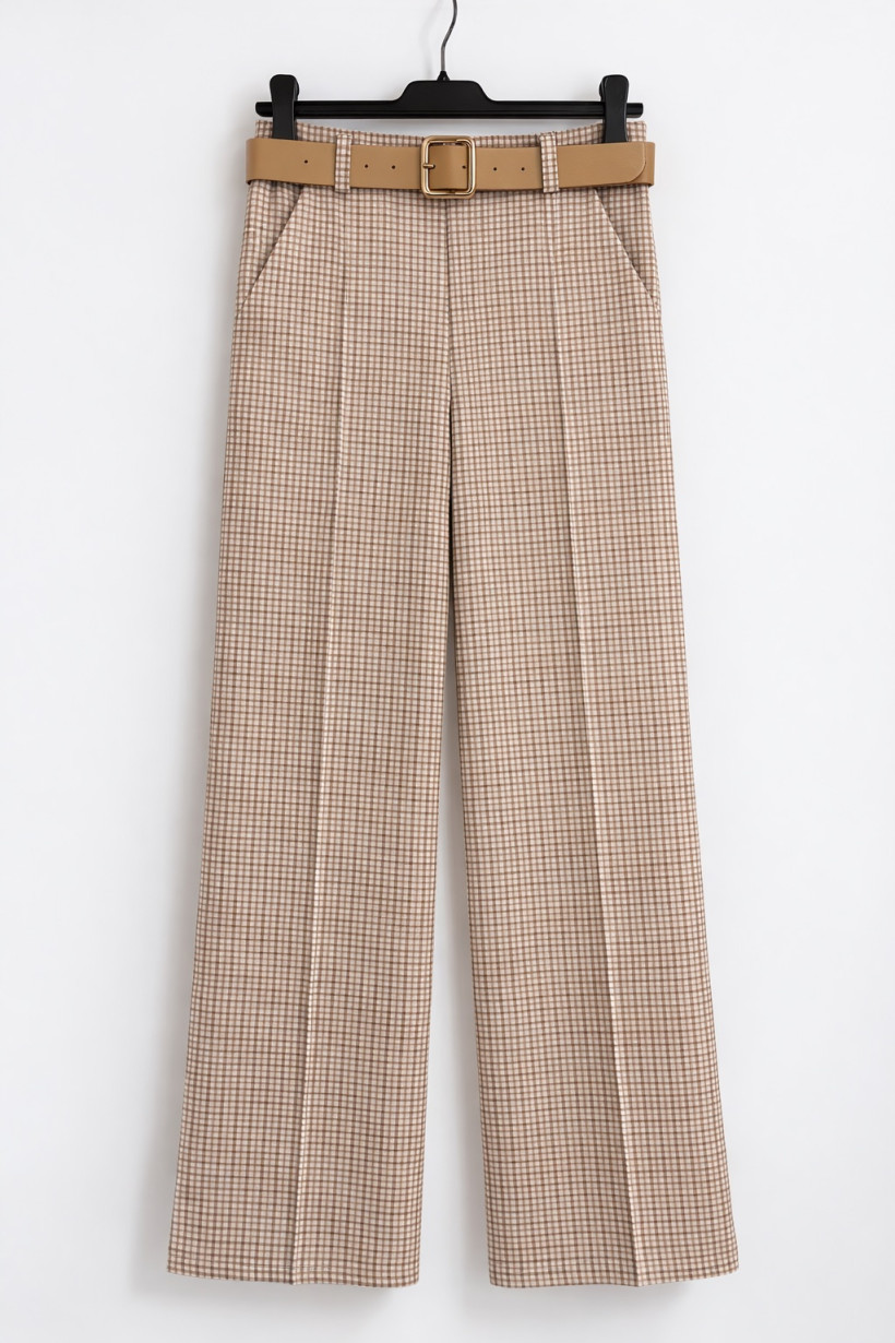 Spodnie krateczka drobna brązowo - beżowa